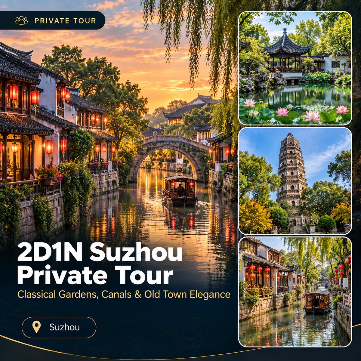 2D1N Suzhou Private Tour | Classical Gardens, Canals & Old Town