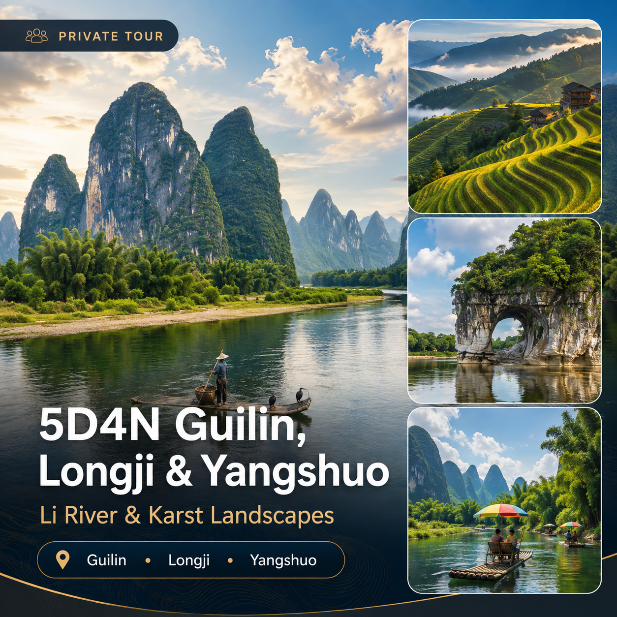 5D4N Guilin Longji Yangshuo private tour route highlights