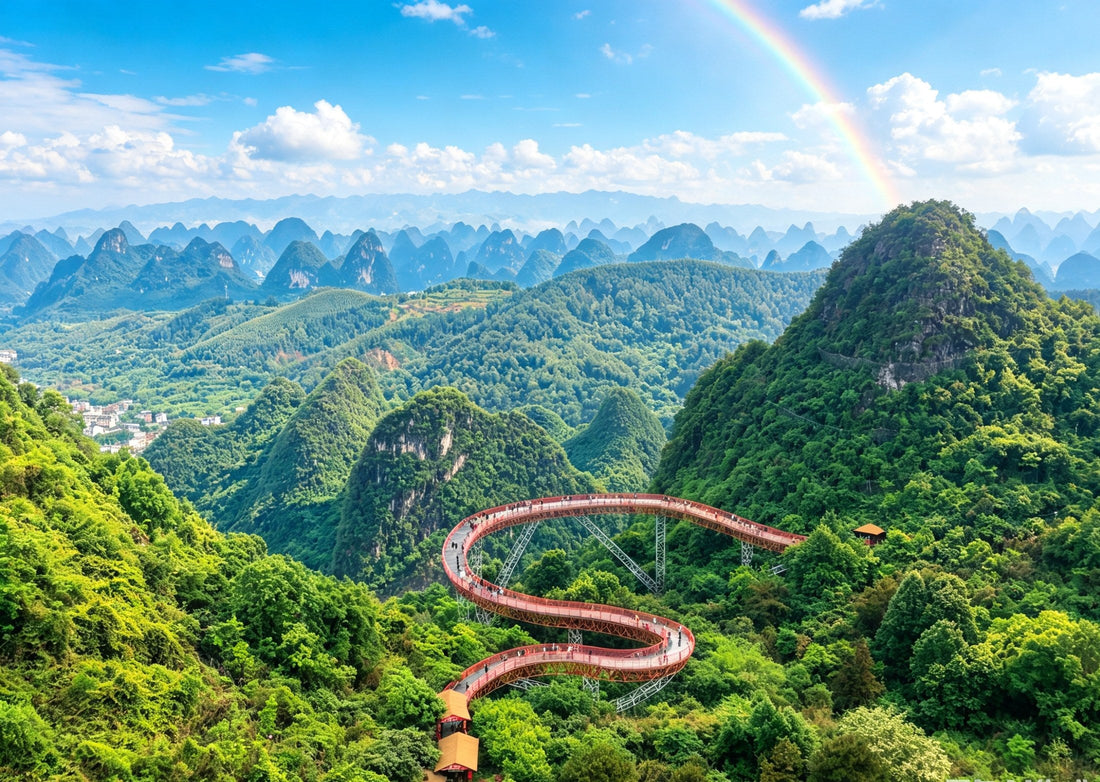 Ruyi Peak Scenic Area in Yangshuo with cable car access, glass walkway views and karst mountain panorama