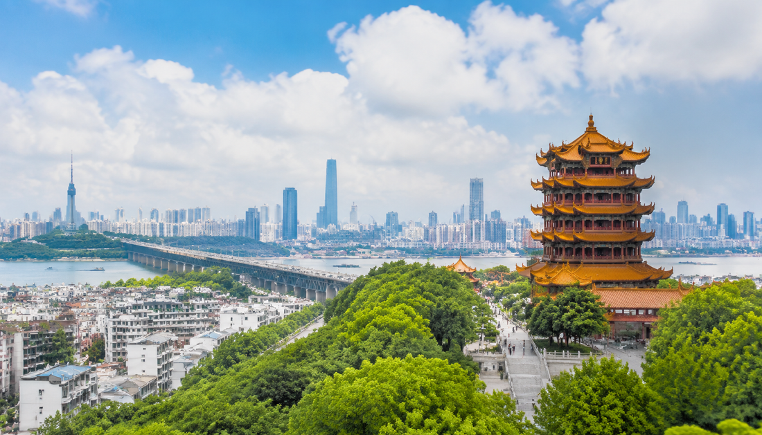 Yellow Crane Tower with Yangtze River views and Wuhan skyline