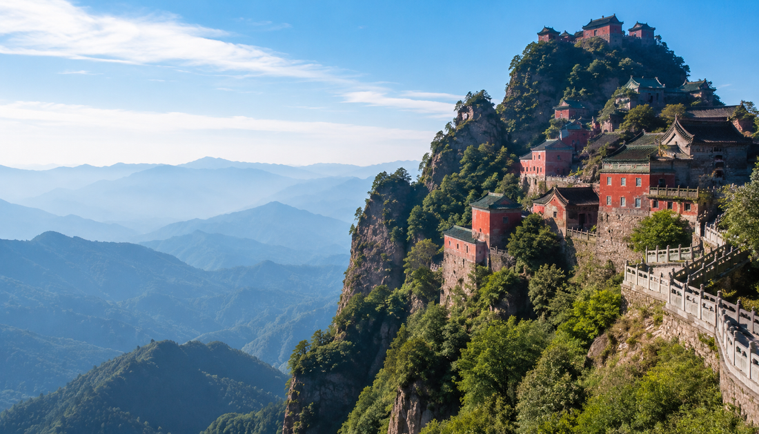 Train and mountain road leading to Wudang Mountain scenic area