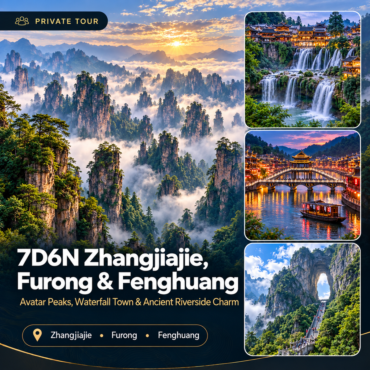 7D6N Zhangjiajie, Furong & Fenghuang Private Tour | Avatar Peaks & Ancient Towns