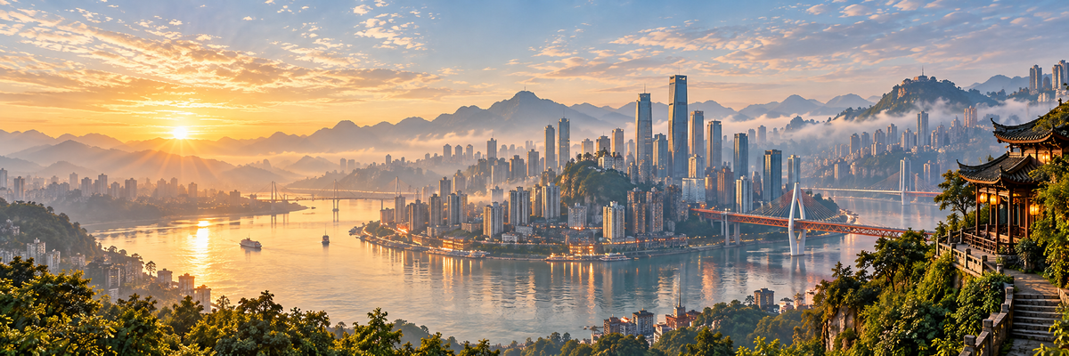 Chongqing mountain city and river view at sunrise