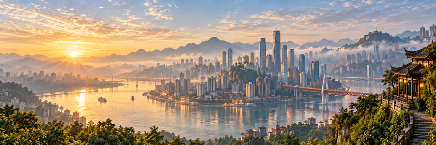 Chongqing mountain city and river view at sunrise