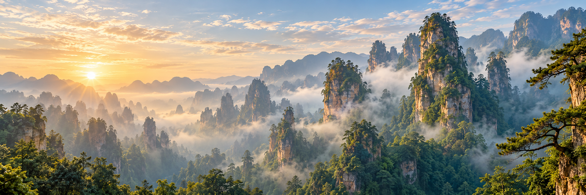 Zhangjiajie mountains and mist at sunrise