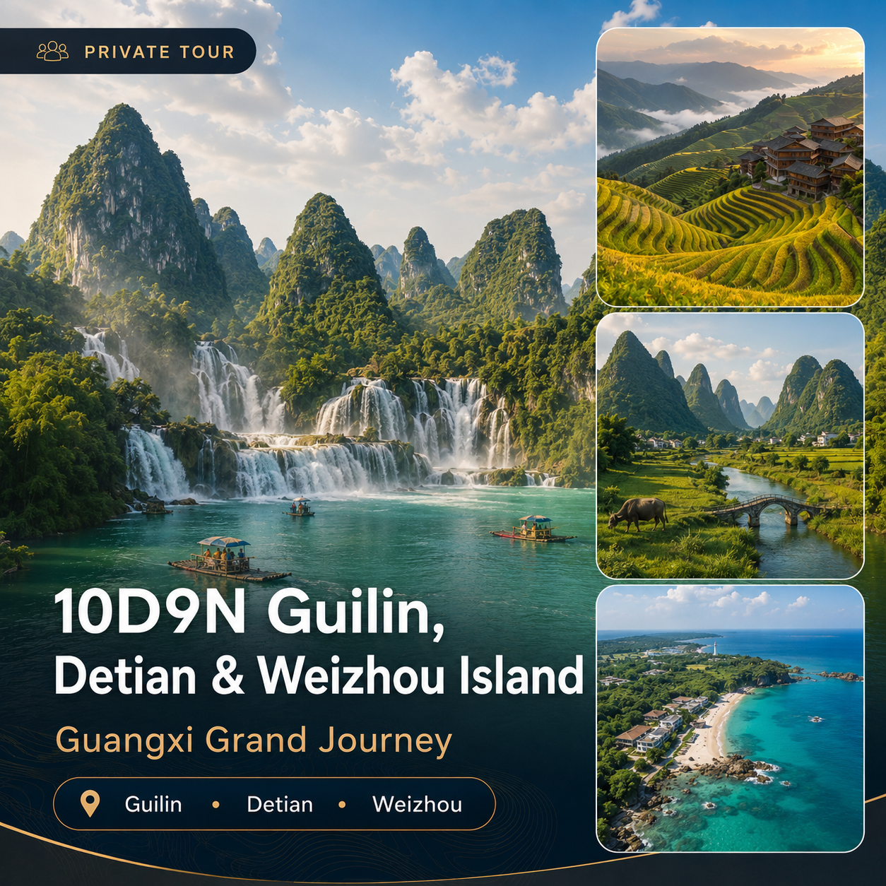 10D9N Guilin Detian Weizhou Island private tour route highlights