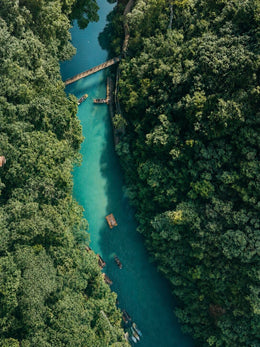 Aerial view of the turquoise waterway through Pingshan Canyon in Enshi, Hubei