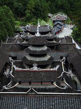 Layered traditional rooftops and Tujia architecture at Enshi Tusi City