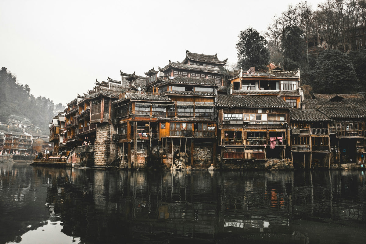 Fenghuang Ancient Town riverside stilt houses, Hunan, China